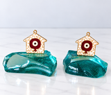Handcrafted Blue Glass Pomegranate House Decor - White & Red