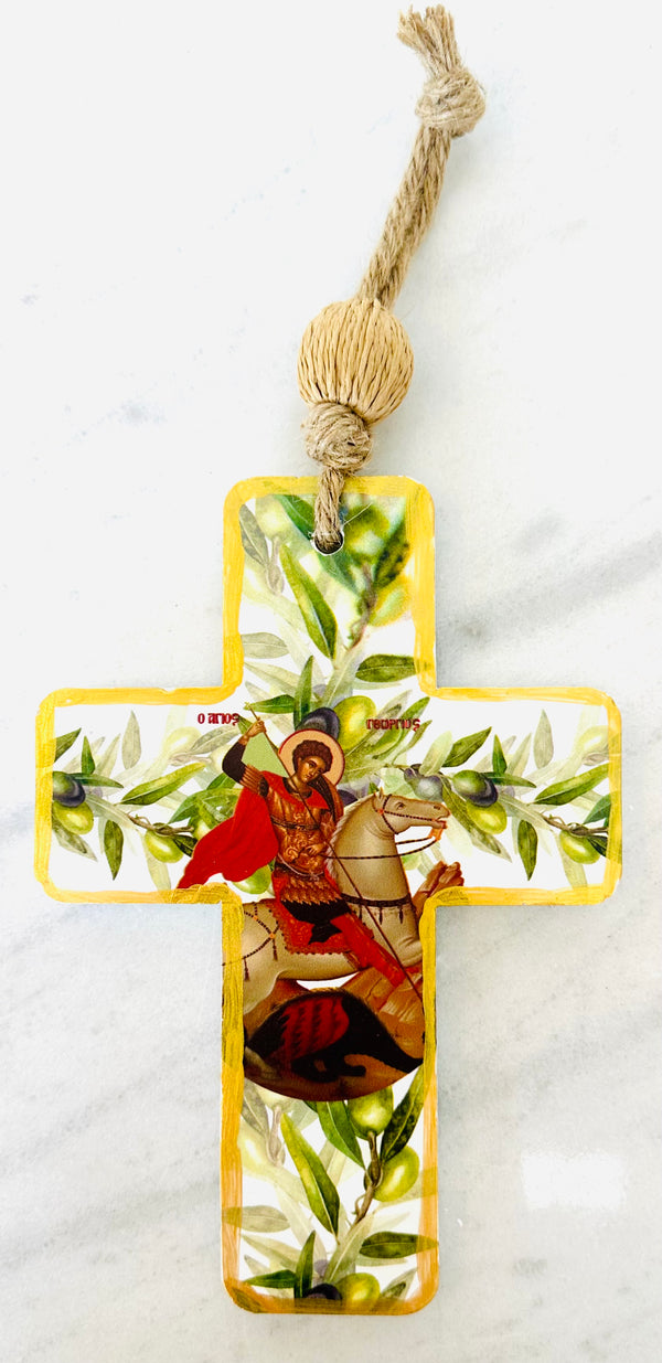 Saint George Ceramic Cross with Olive Design