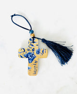 Blue & Gold Decorative Ceramic Hanging Cross