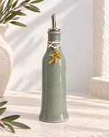 Tall Green Olive Oil Dispenser - Mati Decor or Gold Olive Leaf Decor