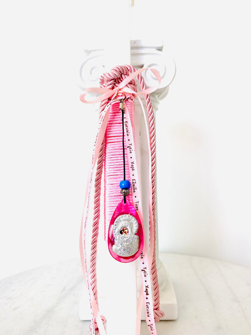 Pink Crystal Panayia & Baby Jesus Pendant Lambatha Easter Candle