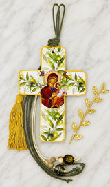 Panayia & Baby Jesus Ceramic Cross with Olive Design