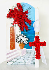 Bougainvillea Cross Lambatha Easter Candle - Red