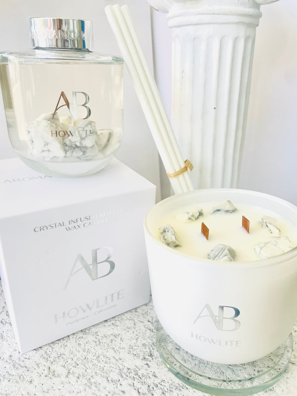 Howlite Crystal Candle