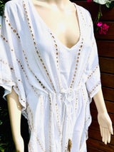 White & Gold Kaftan with Tassels