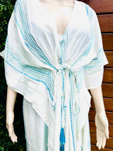 White & Turquoise Beach Kaftan
