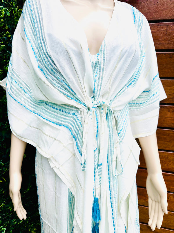 White & Turquoise Beach Kaftan