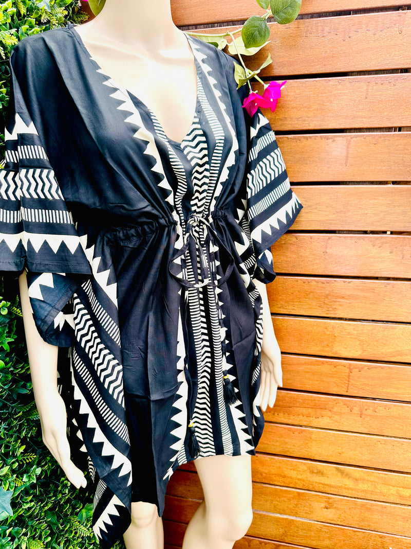 Black & Cream Beach Kaftan