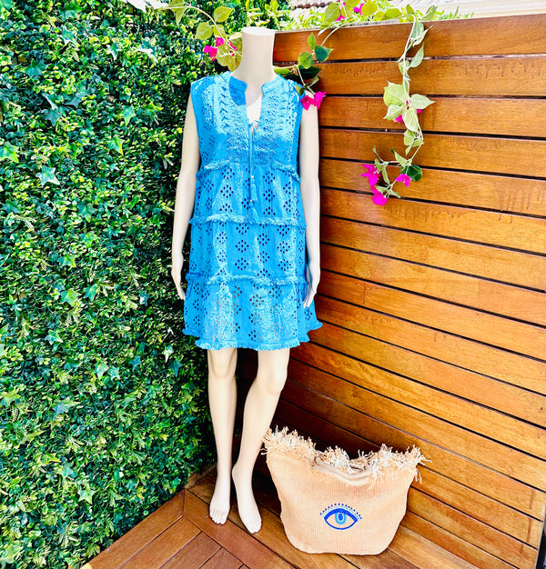 Blue Sleevless Beach Dress