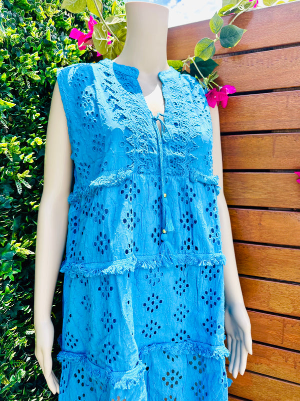 Blue Sleevless Beach Dress