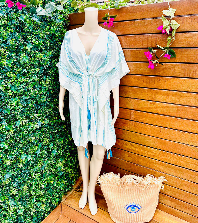 White & Turquoise Beach Kaftan