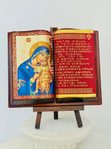 Panayia & Baby Jesus Book Icon with Greek Lords Prayer