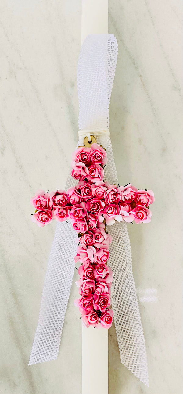 Bougainvillea Cross Lambatha Easter Candle - Blush Pink