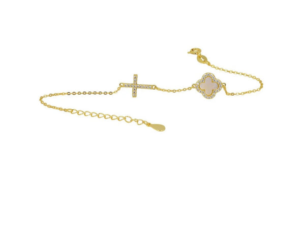Mother of Pearl Clover & Cross Bracelet