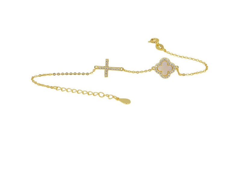 Mother of Pearl Clover & Cross Bracelet