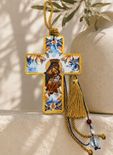 Panayia & Baby Jesus Blue & Gold Cross