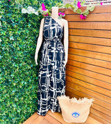 Black & Cream One Shoulder Dress