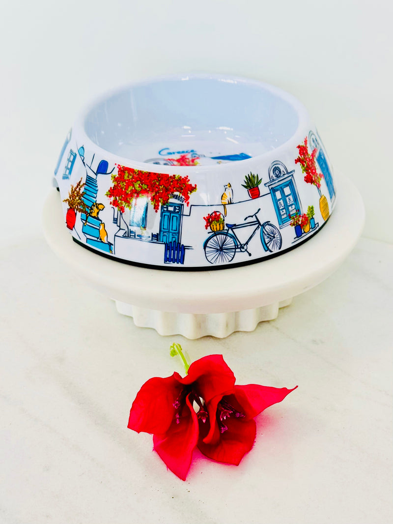 Greek Island Village Pet Bowl