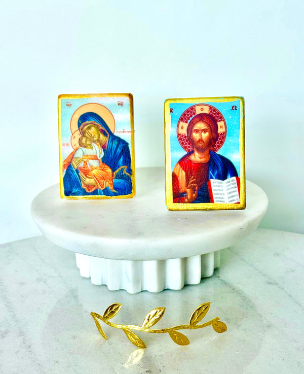 Panayia & Jesus Mini Marble Icons