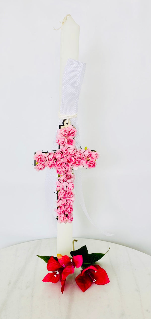 Bougainvillea Cross Lambatha Easter Candle - Blush Pink