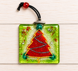 Handcrafted Christmas Tree Glass Decor - Green