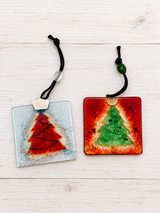 Handcrafted Christmas Tree Glass Decor - Red