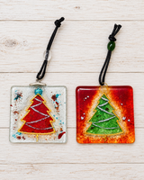 Handcrafted Christmas Tree Glass Decor - Red