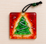 Handcrafted Christmas Tree Glass Decor - Red