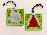 Handcrafted Christmas Tree Glass Decor - Green