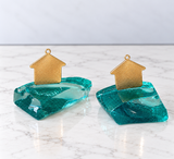 Handcrafted Blue Glass Pomegranate House Decor - White & Red