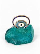 Handcrafted Aqua or Blue Glass Mati Decor - Gold Framed