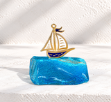 Blue Glass Coloured Sail-Boat Decor