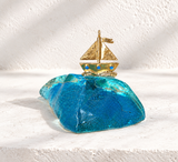 Blue Glass Dotted Sail-Boat Decor
