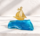 Blue Glass Coloured Sail-Boat Decor