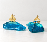 Blue Glass Dotted Sail-Boat Decor