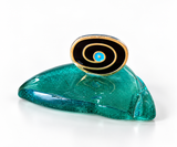 Handcrafted Aqua Glass Mati Decor - Black with Gold Outline