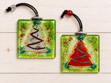 Handcrafted Christmas Tree Glass Decor - Green
