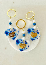 Greek Personalised Blue Floral Keychain