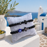 Mens Mati Cross Bracelet - Lava Stone