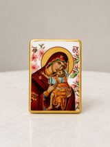 Panayia & Baby Jesus Floral Marble Icon