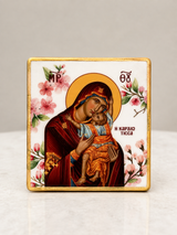 Panayia & Baby Jesus Floral Marble Icon