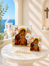 Panayia & Baby Jesus Floral Marble Icon
