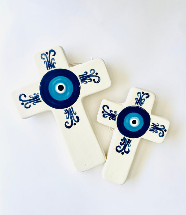 Handmade Ceramic Grecian Mati Cross