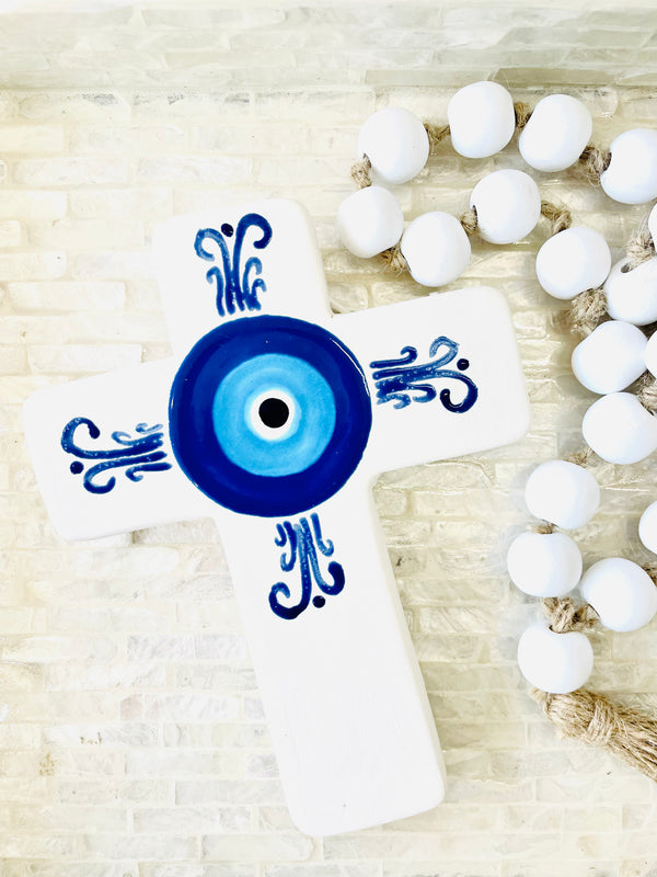 Handmade Ceramic Grecian Mati Cross