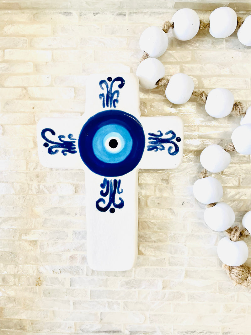 Handmade Ceramic Grecian Mati Cross