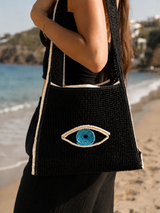 Woven Mati Beach Bag - Black