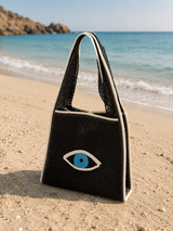 Woven Mati Beach Bag - Black