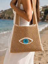 Woven Mati Beach Bag - Beige