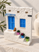 Greek Island Blue Door & Pot Stair Decor