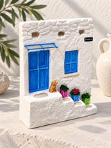 Greek Island Blue Door & Pot Stair Decor